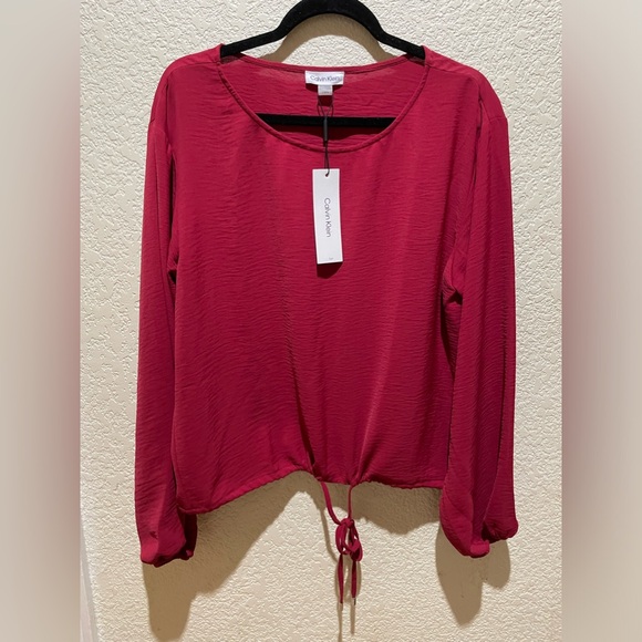 NWT Calvin Klein Lightweight Long Sleeve, Drawstring Cinched Red Size L - Picture 2 of 7